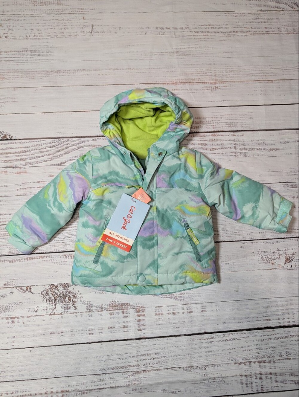 Cat & Jack Baby 18M 3-in-1 Systems Jacket Warmest Winter Coat Colorblock Hooded